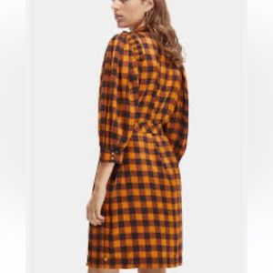 Scotch and Soda, Scotch & Soda brown black checked knee length long sleeve dress